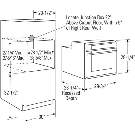 oven junction box height|wall oven in wall cabinet.